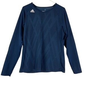 Adidas Womens Long Sleeve Athletic Top Navy Blue Textured Geometric Print 2XL